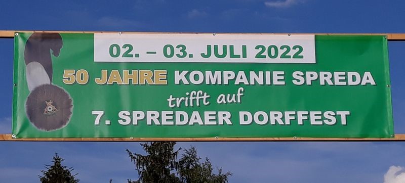 Jubiläumsbanner der Schützenkompanie Spreda